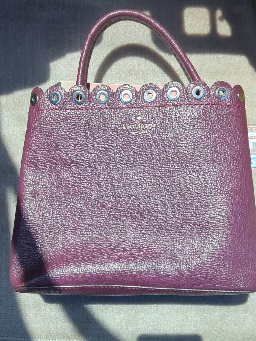 kateβspade Plum Scalloped Grommet-Trim Leather Tote